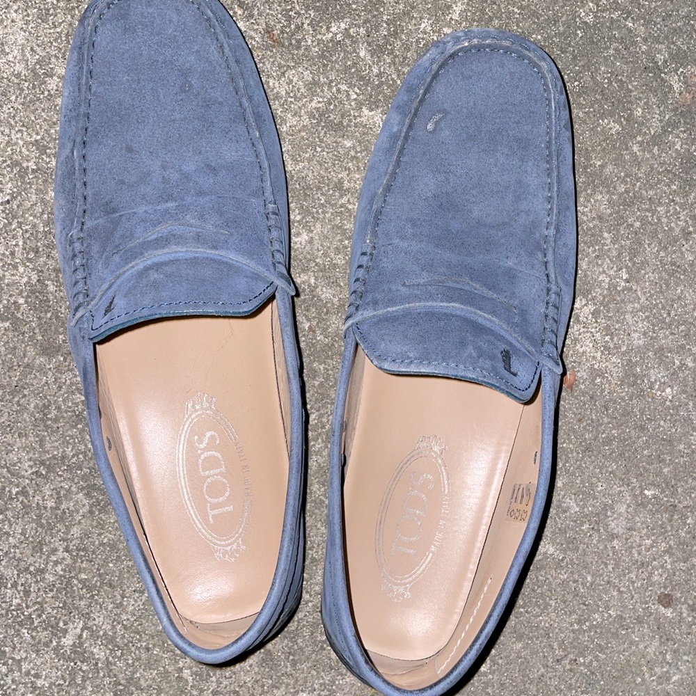 Blue Suede Tod’s Loafers Size 7